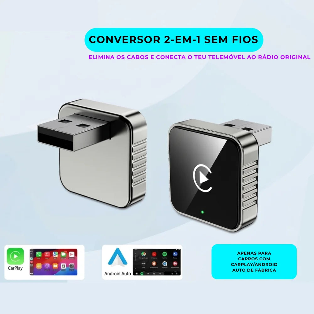 Adaptador CarPlay & Android Auto 2-em-1 Sem Fios — Conexão Automática