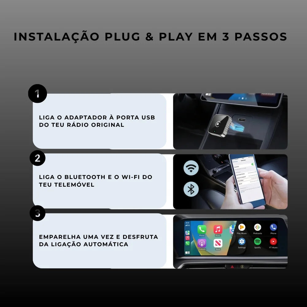 Adaptador CarPlay & Android Auto 2-em-1 Sem Fios — Conexão Automática