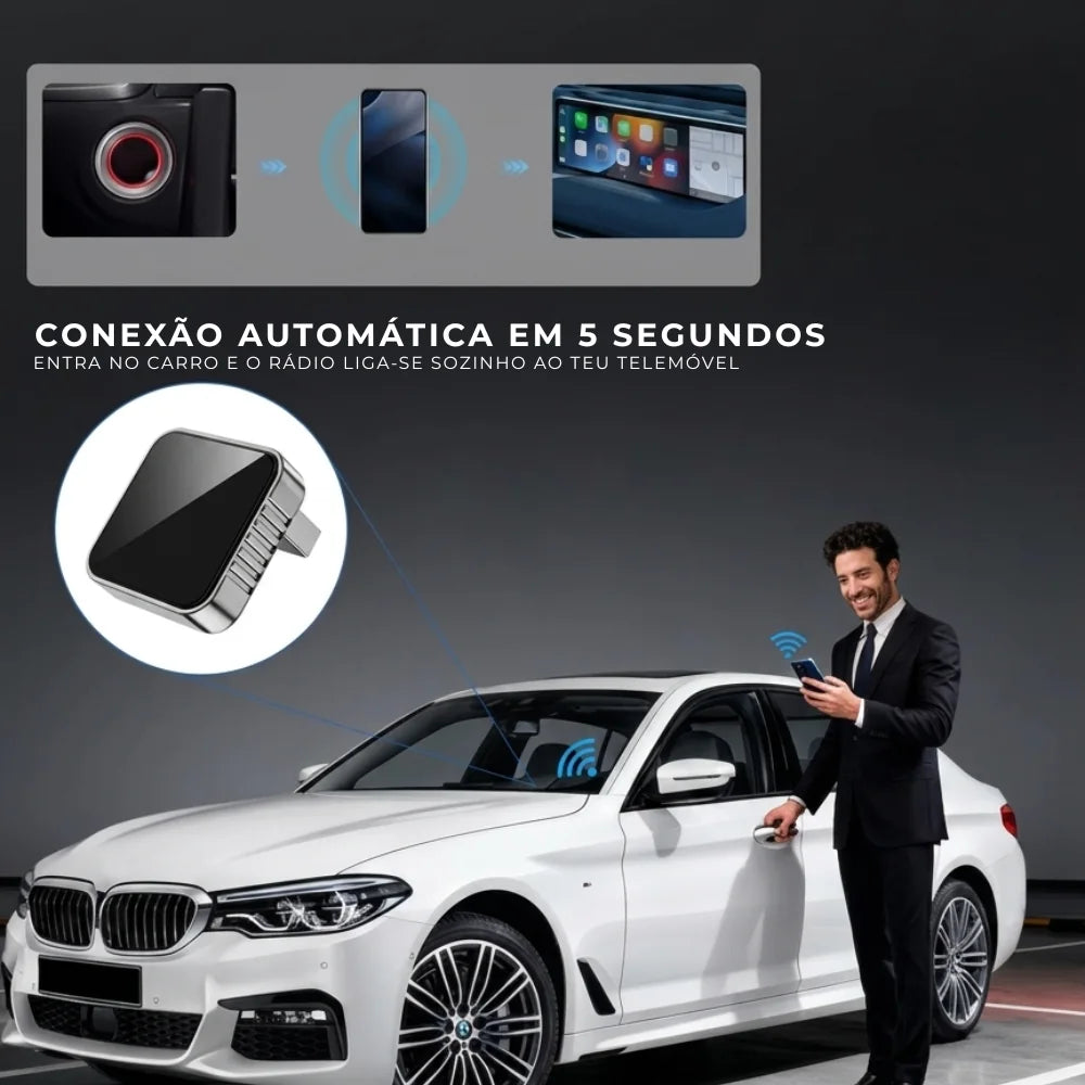 Adaptador CarPlay & Android Auto 2-em-1 Sem Fios — Conexão Automática