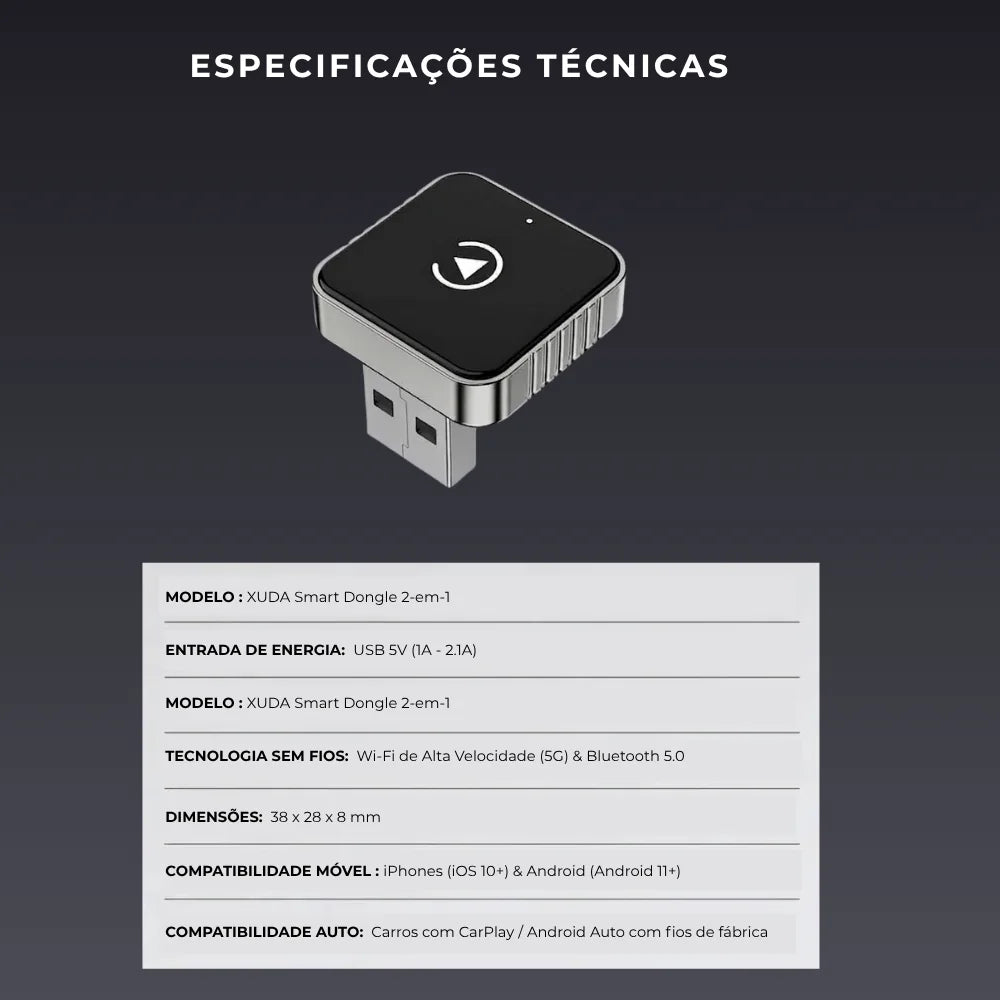 Adaptador CarPlay & Android Auto 2-em-1 Sem Fios — Conexão Automática