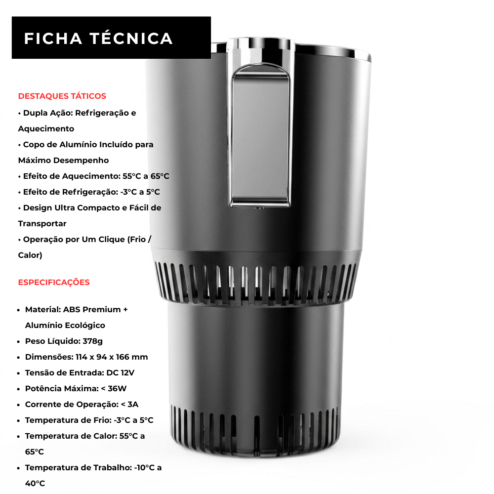 Porta-Copos Térmico Inteligente 12V — Refrigeração e Aquecimento Rápido
