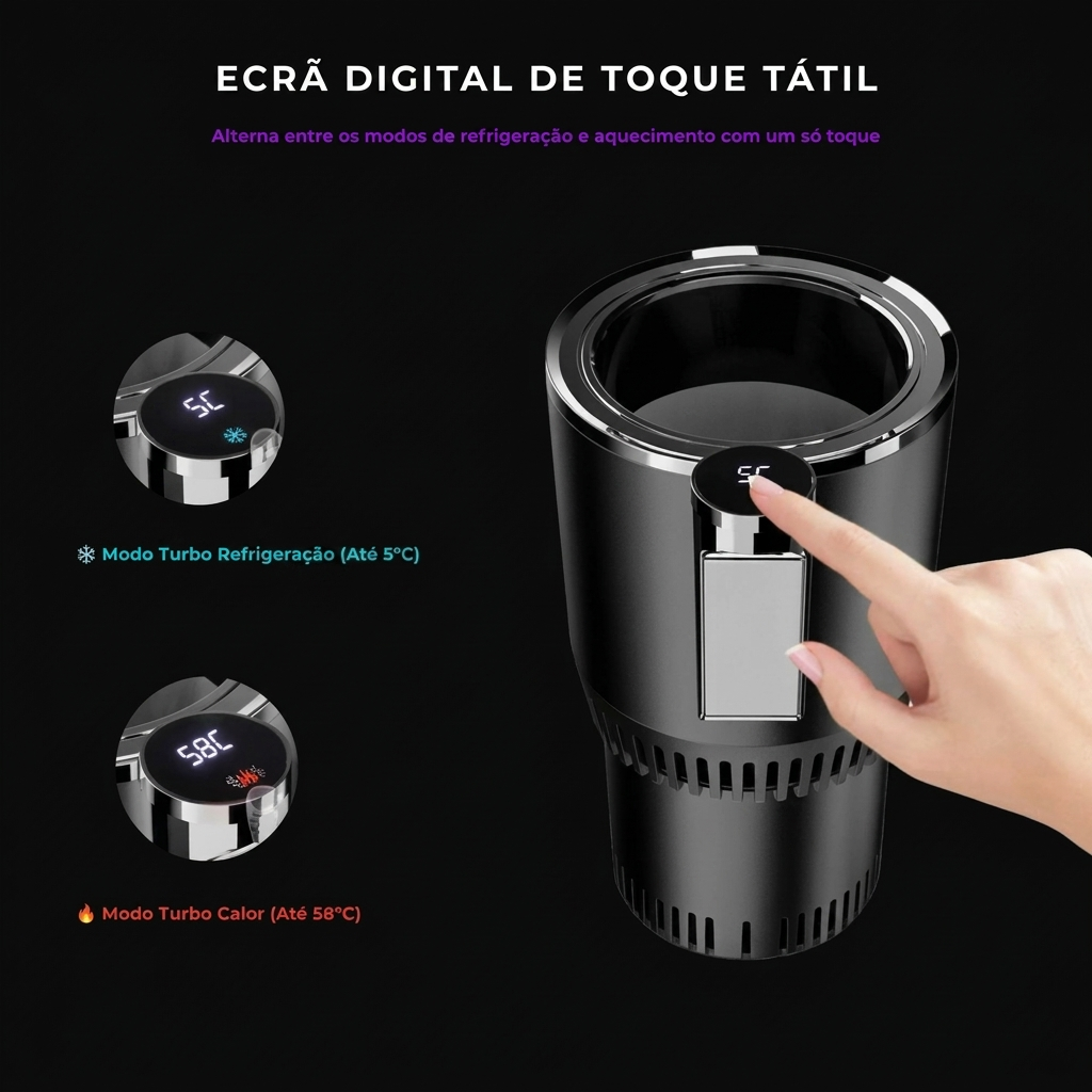 Porta-Copos Térmico Inteligente 12V — Refrigeração e Aquecimento Rápido